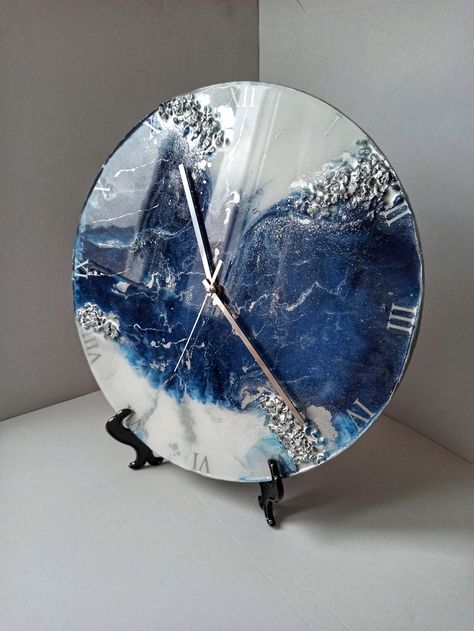 Blue 
Silver 
White Blue Resin Clock, Resin Arts, Paint Pours, Resin Clock, Resin Crafts Tutorial, Resin Art Painting, Resin Wall Art, Wall Clock Design, Epoxy Resin Art