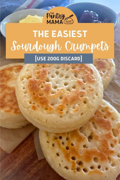 Sourdough Crumpets Rye Starter Recipe, Sourdough Discard Crumpets Recipe, Pantry Mama Sourdough English Muffins, Discard Starter Recipes, Sourdough Discard Pikelets, Spelt Sourdough Discard Recipes, Sourdough Discard Crumpets, Sourdough Rusks, Sourdough Empanadas