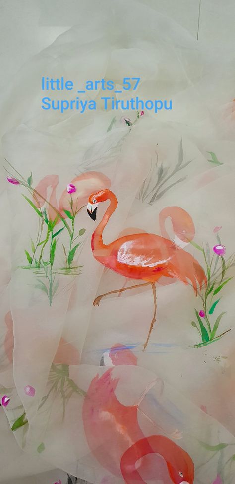 Free Hand Painting, Suit Painting, Saree White, Easy Flower Drawings, Saree Painting Designs, Flamingo Fabric, Fabric Paint Diy, Saree Painting, Fabric Painting Techniques