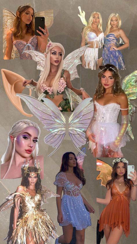 Halloween costume inspo Fairy Clubbing Outfit, Faries Halloween Costumes Aesthetic, Fairy's Halloween Costumes, Fairy Costumes For Women, Yellow Fairy Costume Halloween, Elf Halloween Costume Aesthetic, Water Fairy Costume Diy, Fairy Costume Inspiration, Enchanted Forest Aesthetic Outfit