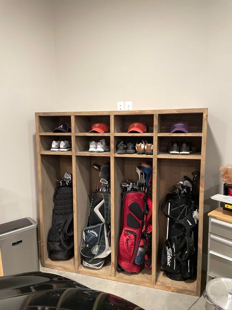 Golf Equipment Storage, Golf Bag Storage, Garage Lockers, Golf Storage, Sports Equipment Storage, Golf Simulator Room, Gear Room, Golf Room, Sports Storage