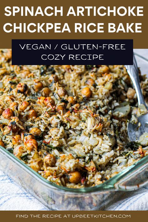 Gluten Free Grain Side Dishes, Vegan And Gluten Free Casseroles, Vegan Gluten Free Lunches, Chickpea Casserole Vegan, Artichoke Vegan Recipes, Healthy Rice Casserole, Vegan Spinach Casserole, Vegan Vegetable Casserole, Vegetarian Casseroles Healthy