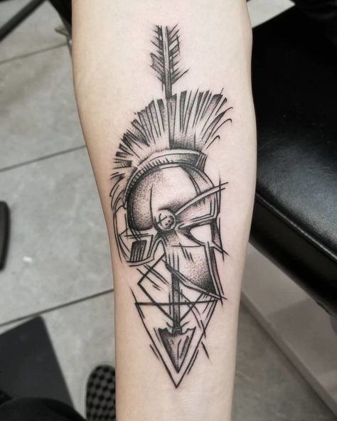 250+ Spartan Tattoos Designs and Ideas (2023) - TattoosBoyGirl Warrior Tattoo Ideas, Spartan Helmet Tattoo, Shield Tattoo, Gladiator Tattoo, Soldier Tattoo, Outer Forearm Tattoo, Helmet Tattoo, Spartan Tattoo, Tattoos Mandala