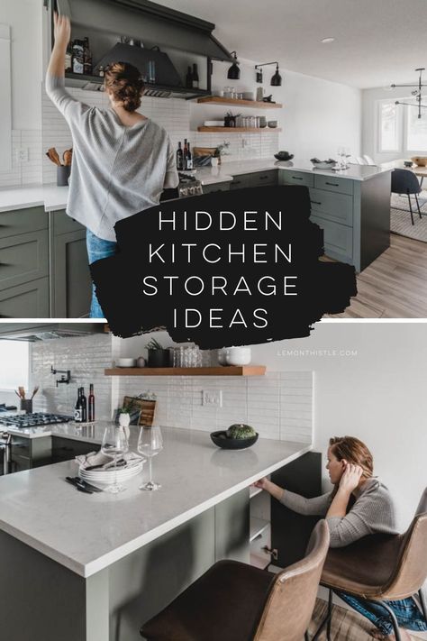 Hidden Kitchen Storage, Peninsula Kitchen, Kitchen Island Storage, Island Storage, Extra Kitchen Storage, Kitchen Peninsula, Kitchen Storage Ideas, Small Kitchen Island, Hidden Kitchen