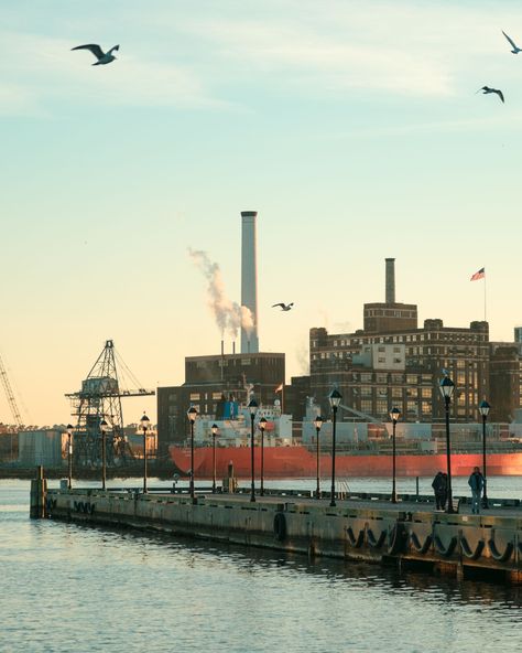 Pier and view of the Domino Sugar Factory, Fells Point, Baltimore, Maryland Baltimore Maryland Aesthetic, Baltimore Aesthetic, Fells Point Baltimore, Baltimore Street, Sugar Factory, Baltimore City, Post Grad, Room Stuff, Hotel Motel