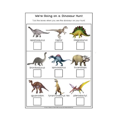 We're Going on a Dinosaur Hunt Worksheet - Primary Treasure Chest Dinosaur Treasure Hunt, Dinosaur Hunt For Kids, Dino Scavenger Hunt, Dinosaur Scavenger Hunt Free Printable, Dinosaur Lesson Plans, Dinosaur Scavenger Hunt, Dinosaur Inquiry, Preschool Dinosaurs, Dinosaurs Kindergarten