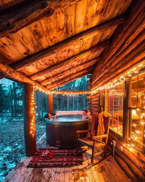 Outdoor Hot Tub, Cabin Living, Log Cabin Homes, Cabins And Cottages, Cabin Life, The Porch, House Goals, Rustic Cabin, Cabin Homes