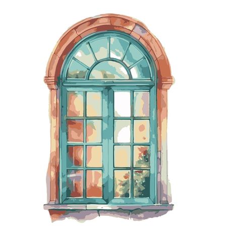 Big House Windows, Door Illustration, House Porch, Boat Illustration, Window Illustration, Porch Door, Watercolor House, Window Drawing, Brick Arch