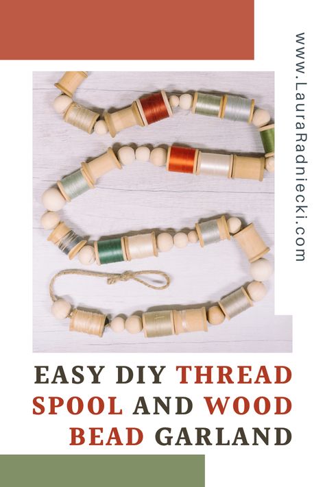 Learn how to make a DIY thread spool and wood bead garland for Christmas using vintage wooden spools of thread, wood beads and twine! Wooden Thread Spool Garland, Spool Garland, Door Knob Ideas, Garland For Christmas, Spools Of Thread, Decor Color Palette, Garland Diy, Halloween Traditions, Christmas Is Over