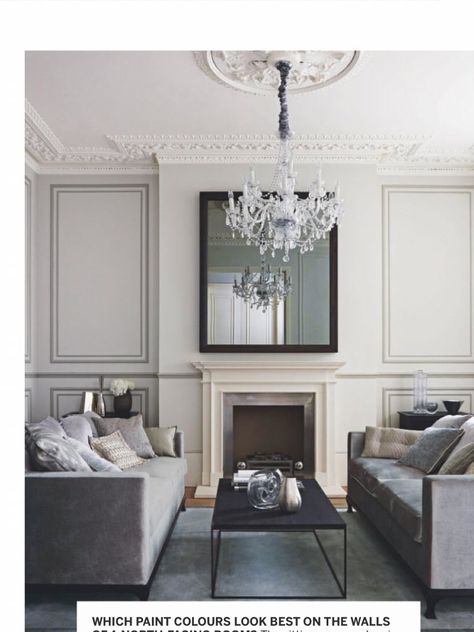 Grey lounge White Ceiling Design, Flat House Design, Zoffany Paint, Luxury Living Room Design, Classic Living Room, White Ceiling, Living Room With Fireplace, House Interior Decor, New Living Room