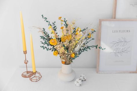 Yarrow and Eucalyptus Bridal Bouquet Yellow / Billy Balls | Etsy Bridal Bouquet Yellow, Bridal Bouquet Bright, Eucalyptus Bridal Bouquet, Yellow Bridal Bouquets, Wildflower Bridal Bouquets, Fairytale Bridal, Boho Flower Crown, Billy Balls, Spring Wildflowers