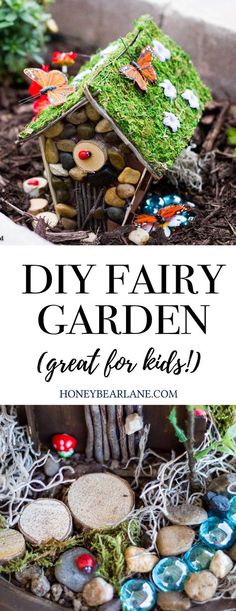 Kids activity for Summer - DIY Fairy Garden for Kids  #kids #kidsactivity #summerfun  #fairygarden Fairy Garden For Kids, Garden For Kids, Kids Fairy Garden, Garden Crafts For Kids, Diy Fairy Garden, Gardening Gift Baskets, Wooden Birdhouse, Backyard Garden Diy, Fairy Furniture