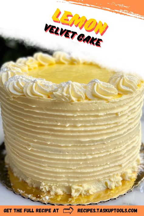 Indulge in the smooth, zesty delight of Lemon Velvet Cake, a perfect blend of refreshing citrus and rich texture. This luscious dessert features a moist lemon-infused sponge layered with creamy lemon frosting, making it an irresistible treat for any occasion. Ideal for celebrations or a simple afternoon dessert, this cake captures the essence of sunny days and sweet moments. Discover the recipe and tips to create your own slice of heaven! Lemon Cake Decoration Ideas, Lemon Velvet Cake Recipe, Heaven Cake Recipe, Lemon Velvet Cake, 3 Layer Cakes, Lemon Frosting, Sour Cream Pound Cake, Lemon Curd Filling, Lemon Custard