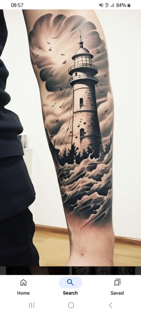 Realistic Lighthouse Tattoo, Lighthouse Tattoo Men, Lighthouse Tattoo, I Tattoo, Tattoos For Guys, Lighthouse, Tattoos