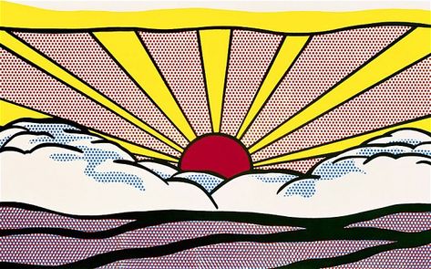 Sunrise Wall Mural, Roy Liechtenstein, Roy Lichtenstein Art, Roy Lichtenstein Pop Art, Andy Warhol Flowers, Lichtenstein Pop Art, Sea Sunrise, Pop Art Images, Hampton Art