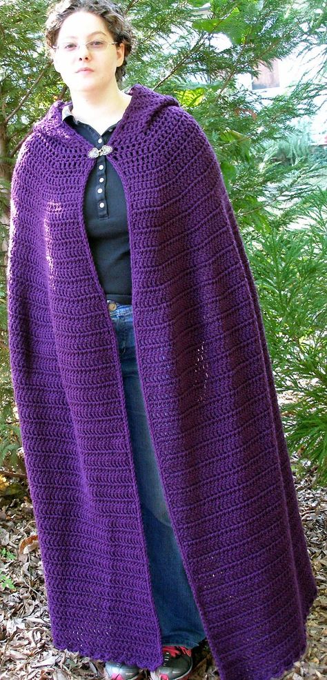 Ravelry: Crochet Full Length Cloak by Kristina Bridges Crochet Hooded Cloak Pattern Free, Crochet Cloak With Hood, Cloak Crochet Pattern Free, Cloak Knitting Pattern, Hooded Cloak Crochet Pattern, Cosplay Crochet Patterns, Crochet Cloak Pattern, Crochet Cloak Pattern Free, Weird Crochet Ideas