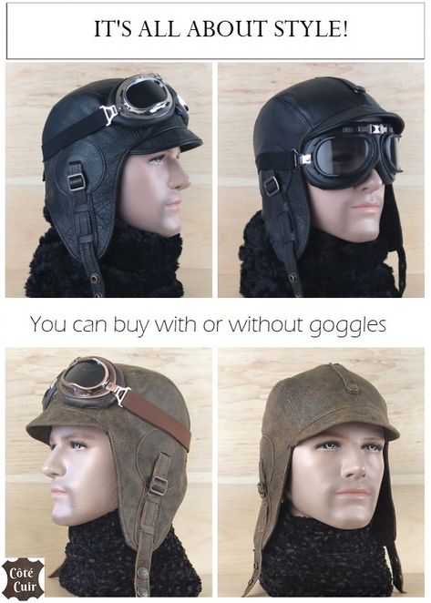 Aviator hat, leather steampunk cap motorcycle moto motobike helmet and goggles, flying pilot cap, military style WW2, black or old brown leather, for men and women. FREE SHIPPING! Motorcycle Helmets For Women, Helmets For Women, Steampunk Character, Aviator Goggles, Pilot Hat, Steampunk Hat, Helmet Hat, Aviator Hat, Types Of Hats