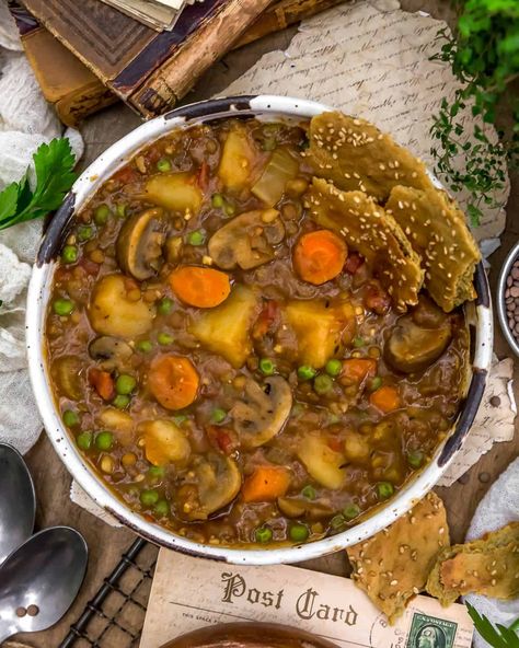 Nourishing, healthy, and delicious, this oil-free Mushroom Vegetable Stew is a classic stick-to-your-ribs stew and ideal for a chilly day. #wholefoodplantbased #vegan #oilfree #glutenfree #plantbased | monkeyandmekitchenadventures.com Wfpb Soup, Healthy Soups And Stews, Monkey And Me Kitchen Adventures, Meatless Mains, Mushroom Vegetable, Oil Free Vegan Recipes, Healthy Oil, Plant Based Soups, Vegan Entrees