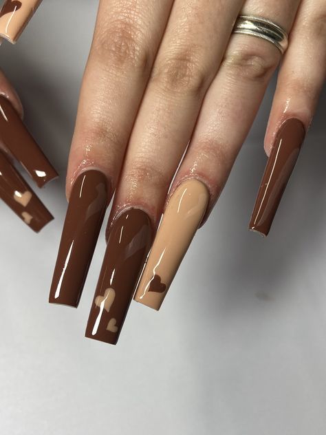 Azul Nails, Brown Acrylic Nails, Unghie Sfumate, Tapered Square Nails, Long Acrylic Nail Designs, Heart Nail, Drip Nails, Simple Acrylic Nails, Long Acrylic Nails Coffin