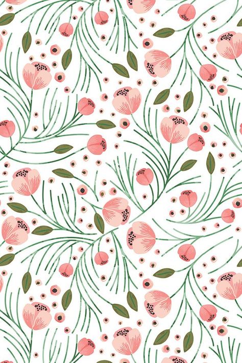 Winter Floral, Floral Pattern, Flowers, Floral, Wall, Green, Pattern, Pink, White