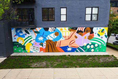 Happy Mother’s Day from me, @cricut and this big mural! My mom always told me to do something fun and exciting with my career so it feels pretty surreal and full circle to be able to paint a Mother’s Day mural for work😌💐💚 mural location: Randolph and DesPlaines in Chicago’s West Loop📍#muralsformom Family Mural, People Mural, Helen Dardik, Exterior Murals, School Murals, Mural Art, Happy Mothers, Mother’s Day, Surrealism