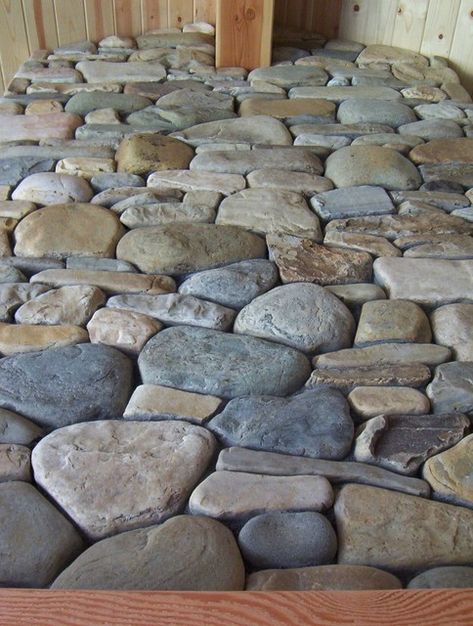 River Rock Fireplace, River Rock Floor, Fireplace Design Ideas, Brick Ideas, Rock Path, Stepping Stone Walkways, River Rock Fireplaces, Rock Floor, Rock Fireplace