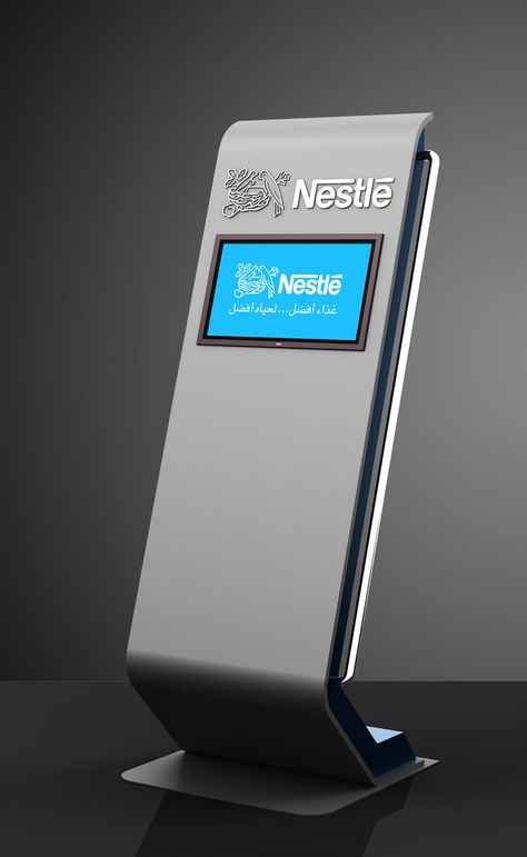 Nestle Touch Screen stand on Behance Touchscreen Kiosk, Interactive Kiosk, Interactive Kiosks, Digital Kiosk, Touch Screen Design, Signage Display, Interactive Display, Kiosk Design, 3d Cnc