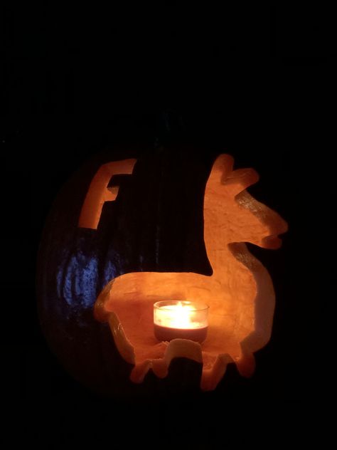 Fortnite Loot Llama Jack-o-lantern Halloween Pumpkin 2018 Fortnite Pumpkin Carving, Llama Pumpkin, Fortnite Pumpkin, Pumpkin Carvings, Led Tea Lights, Colorful Leaves, A Pumpkin, Halloween Pumpkin, Jack O Lantern