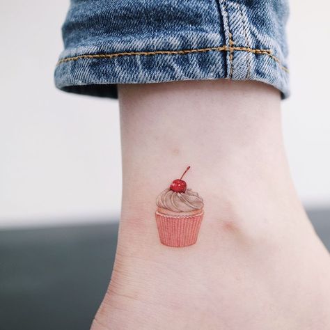 Cupcake Tattoo Designs, Dessert Tattoo, Baking Tattoo, Baker Tattoo, Animal Tattoos For Women, Cupcake Tattoos, Food Tattoos, Ankle Tattoos, Coffee Tattoos