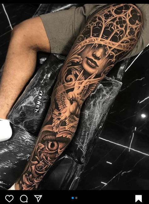 Leg Sleeve Tattoo Men Full Ideas, Full Leg Tattoos Men's, Men’s Full Sleeve Tattoo, Leg Sleeve Ideas, Tattoos Leg, Tattoo Perna, Full Leg Tattoos, Realistic Tattoo Sleeve, Tattoos Inspo