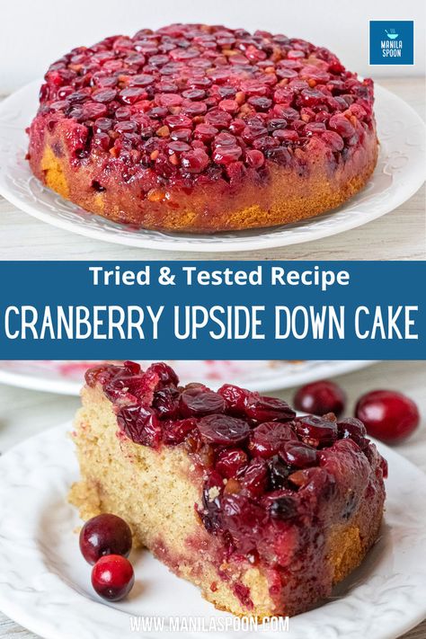 Cranberry Upside Down Cake Upside Down Cake Recipes, Cranberry Cake Recipe, Cranberry Upside Down Cake, Dessert For Thanksgiving, Cranberry Cake, Coffee Cake Muffins, Sweetened Whipped Cream, Best Cake, Upside Down Cake