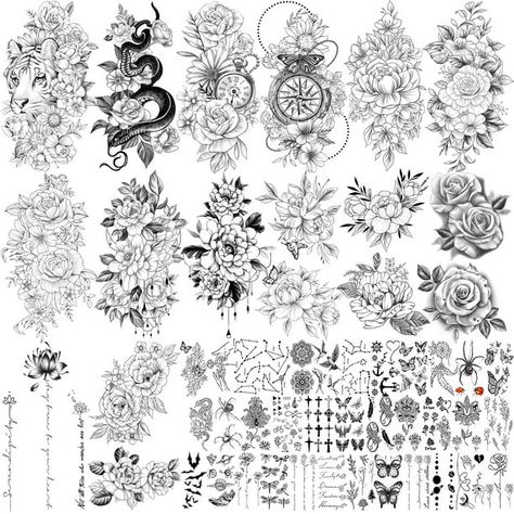 Black Flowers Tattoo, Painting Drawing Ideas, Tattoos Temporary, Arm Temporary Tattoos, Muster Tattoos, Tattoo Paper, Temp Tattoo, Drawing Tattoo, Autumn Ideas