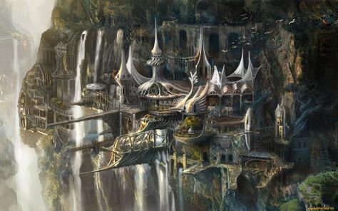 Elf City, Elven City, Fantasy Forest, Fantasy City, Fantasy Castle, Fantasy Setting, Fantasy Places, D&d Dungeons And Dragons, Futuristic City