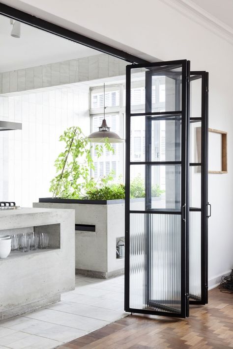 Remodeling 101: Steel Factory-Style Windows and Doors Minimal Interior Design, Steel Windows, Concrete Kitchen, 아파트 인테리어, Minimalism Interior, Design Del Prodotto, Style At Home, Industrial Chic, Interior Door