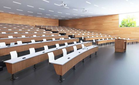 Create a modern lecture hall with Nevins' Vycom series. Modern Lecture Hall, Lecture Hall Design, Application Ideas, Classroom Interior, School Building Design, Lecture Hall, Auditorium Seating, Lecture Theatre, Office Interior Design Modern