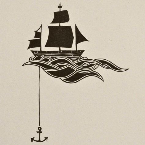 Anchor Illustration, 타이포그래피 포스터 디자인, Ship Drawing, Relief Print, Desenho Tattoo, A Ship, Art And Illustration, Lino Print, Linoleum