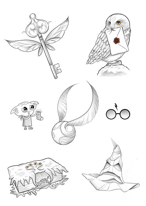 Dobby Is Free Tattoo, Potterhead Tattoo, Harry Potter Minimalist Tattoo, Tatuajes Harry Potter, Disney Flash Tattoo, Flash Tattoo Disney, Harry Potter Zeichnung, Harry Potter Flash Tattoo, Dobby Tattoo