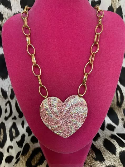 Betsey Johnson SPARKLY Light Pink Peppermint Swirl Crystal AB Heart Necklace | eBay Mcbling Jewelry, Pink Peppermint, Fancy Jewellery, Betsey Johnson Jewelry, Pretty Stuff, Crystal Ab, Gold Heart, Dream Wardrobe, Shopping List