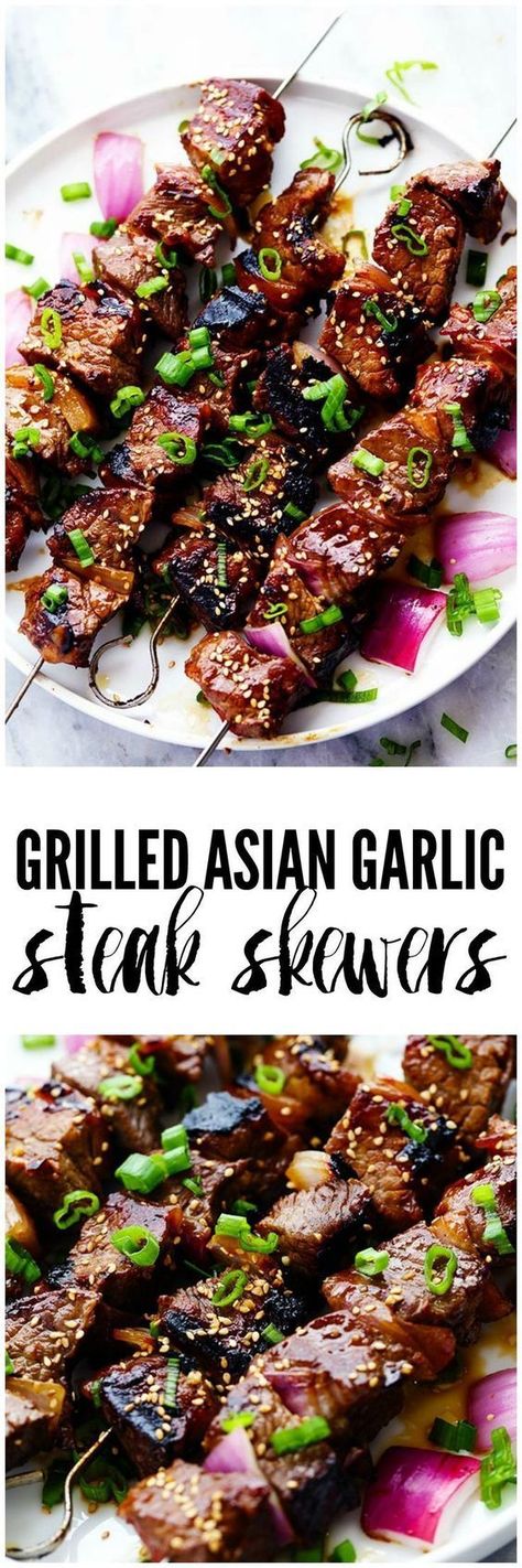 Steak Skewers, Garlic Steak, Recipe Critic, Kabob Recipes, Sesame Sauce, Kebabs, Idee Pasto Sano, Asian Cooking, Beef Dishes