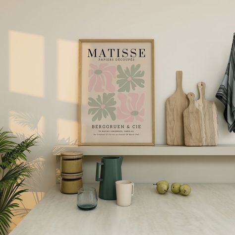 Henri Matisse pink and sage green wall art design/ pastel cutouts print/ bedroom wall decor/ Livingroom print/ modern home decor Matisse Pink, Sage Green Wall Art, Sage Green Wall, Sage Green Walls, Matisse Prints, Green Wall Art, Wall Art Design, Bedroom Wall Decor, Green Wall