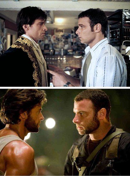 Never thought of this!! I loved them in Kate and Leopold! Kate And Leopold, X Man Cast, Victor Creed, X Men Funny, Hugh Jackman Logan, Logan Howlett, James Howlett, Ray Donovan, Liev Schreiber