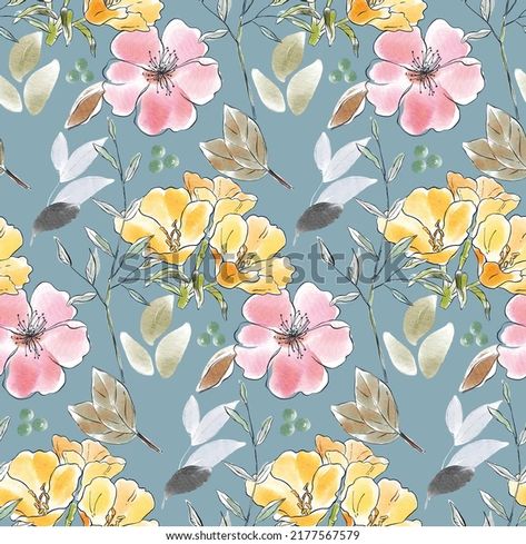 Watercolor Flowers Allover, Watercolor Flower Allover, Digital Flower Design Pattern, Flower Allover Pattern, Watercolor Pattern Design, Flower Pattern Design Prints, Floral Fabric Design, Watercolor Flower Illustration, Tropical Flowers Pattern