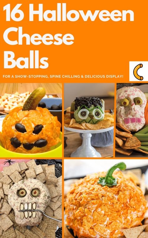 16 Halloween cheese ball recipes Cheese Ball Halloween Ideas, Halloween Appetizers Cheese Ball, Monster Cheese Ball, Frankenstein Cheese Ball, Halloween Cheese Dip Ideas, Cheese Balls For Fall, Halloween Cheese Ball Ideas, Halloween Cheeseball Recipes, Cheese Balls For Halloween