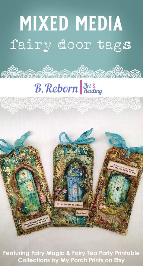 Fairy Door mixed media tags for a junk journal Mixed Media Fairy Art, Fairy Junk Journal Printables, Fairy Junk Journal Ideas, Fairy Journal Pages, Fairy Journal Ideas, Tea Party Printables, Smash Book Inspiration, Fairy Junk Journal, Forest Journal