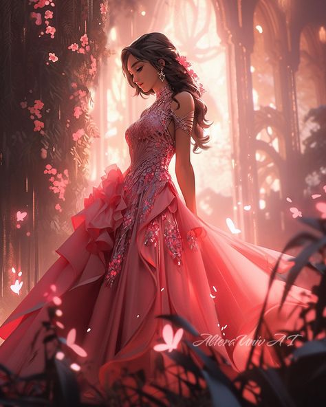 Princess Dress Anime, Red Kingdom, Pink Princess Dress, Red Princess, Disney Princess Artwork, Pink Wallpaper Girly, Queen Anime, Fantasy Princess, Princess Pictures