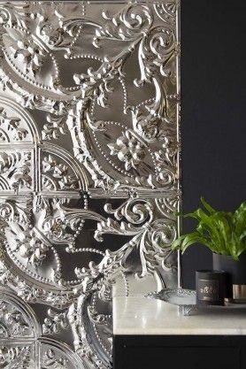 Filigree Tin Tile Pressed Tin Ceiling, Tin Interior, Style Tiles, Pressed Tin, Painting Metal, Tin Tiles, Rockett St George, Tin Ceiling Tiles, Bath Panel