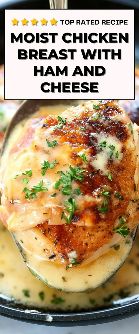 Image for Chicken Breast With Ham And Cheese Chicken Ham Cheese Recipes, Ham Stuffed Chicken Breast, Chicken Ham Recipes, Ham And Cheese Stuffed Chicken Breast, Chicken With Ham And Cheese, Chicken And Ham Recipes, Moist Chicken Breast Recipes, Ham And Cheese Stuffed Chicken, Chicken Ham And Swiss