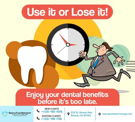 Your #dental insurance plan expires at the end of the year. There’s still time for you to make use of them without waiting until it’s too late. Check our website, to see the benefits you are entitled to. #DentalBenefits #azusa #CA #gentlecaredentistry #dentalinsurance #dentalexperts #oralhealth #teeth #tooth #dentistry #healthinsurance #insurance Family Dental Care, Dental Fun, Dental Marketing, Implant Dentistry, Insurance Benefits, Dental Center, Dental Cleaning, Family Dental, Dental Insurance