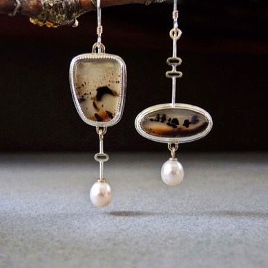 Soft Soldering, Cool Earrings, Asymmetrical Earrings, Montana Agate, Bold Jewelry, Dendritic Agate, Set Jewelry, Jewellery Earrings, Amulets