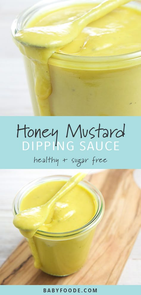 Wanna get your kid to eat more veggies? Give them a dip! This 5 ingredient Healthy Honey Mustard dressing is made with greek yogurt, honey, mustard and spices and will easily become your new favorite go-to dipping sauce. It's great for picky eaters to dip vegetables or chicken into, and a healthy and sugar free homemade dressing for salads. #sauce #healthyrecipes Healthy Honey Mustard Dressing, Healthy Honey Mustard, Greek Yogurt Honey, Honey Mustard Dip, Eat More Veggies, Yogurt Honey, Mustard Dip, Honey Mustard Salmon, Honey Mustard Dipping Sauce